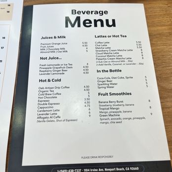 OEB Breakfast - Newport Beach - Drink menu - Breakfast & Brunch Near Me - Newport Beach, California OEB Breakfast - Newport Beach - Drink menu - Breakfast & Brunch Near Me - Newport Beach, California