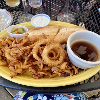 Dicky's Wild Hare - Chicago brisket sandwich with onion rings - American Near Me - Fort Wayne, Indiana