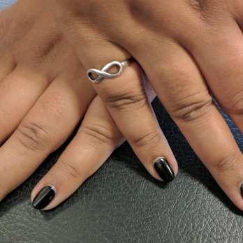 Glow Spa & Nails - Black shellac manicure with Michelle's freehanded aliens :) - Nail Salons Near Me - Houston, Texas
