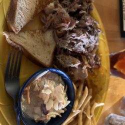 The Wooden Tie Cafe - Pulled pork with fries and Cole slaw