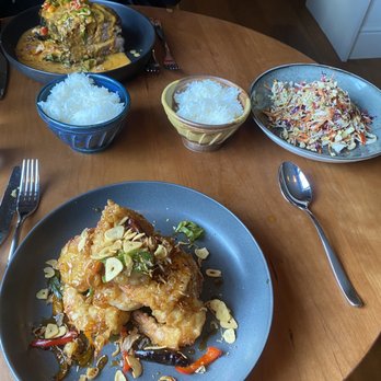 Pusadee's Garden - Crispy shrimp and short rib panang with cabbage slaw - Thai Near Me - Pittsburgh, Pennsylvania
