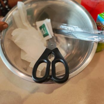 Clawdaddy - Bowl to dispose crab shell, scissors, gloves and wet napkins. - Seafood Near Me - Houston, Texas Clawdaddy - Bowl to dispose crab shell, scissors, gloves and wet napkins. - Seafood Near Me - Houston, Texas