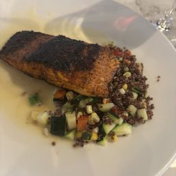Blackened Salmon with quinoa and succotash