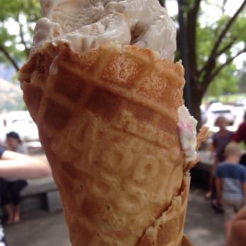 Aggie Ice Cream - "Famous Aggie Ice Cream" stamped right into my waffle cone! Talk about going the extra mile! - Ice Cream & Frozen Yogurt Near Me - Logan, Utah