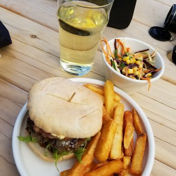Smash Palace - Bacon burger with chips, coleslaw, and cider - Burgers Near Me - Christchurch, CAN