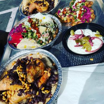 Jerusalem Chicken - Msakhaan, Garlic Salad, Msakhaan fries, humus and mshaaaat . - Mediterranean Near Me - Los Angeles, California