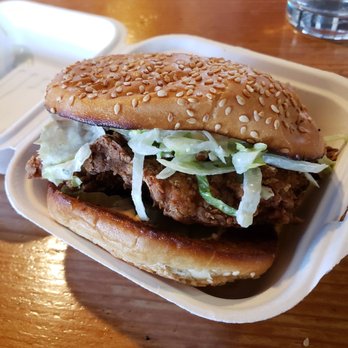 Bunk Bar Water - Fried chicken sammie w/buttermilk slaw, dill pickles (sweet is just wrong!), and a brined, well-seasoned chicken thigh on seeded bun. - Bars Near Me - Portland, Oregon Bunk Bar Water - Fried chicken sammie w/buttermilk slaw, dill pickles (sweet is just wrong!), and a brined, well-seasoned chicken thigh on seeded bun. - Bars Near Me - Portland, Oregon