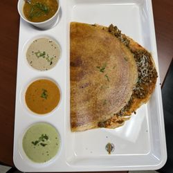 Dosa Flavors - Chicken Keema dosa with coconut chutney, Peanut Chutney and Tomato chutney