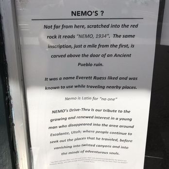 Nemo's - Nemo's story - Fast Food Near Me - Escalante, Utah