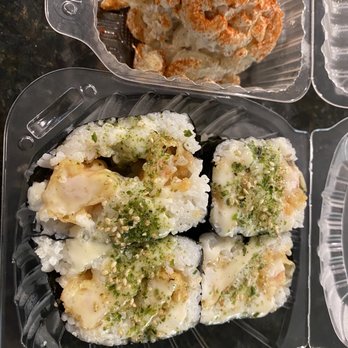 Shootz - Mac Salad on the left / Honey Coconut Shrimp Musubi on the right - Hawaiian Near Me - Ontario, California Shootz - Mac Salad on the left / Honey Coconut Shrimp Musubi on the right - Hawaiian Near Me - Ontario, California