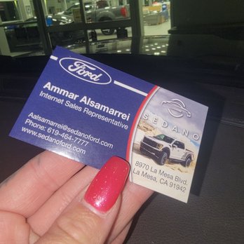 Sedano Ford - Business card - Car Dealers Near Me - La Mesa, California Sedano Ford - Business card - Car Dealers Near Me - La Mesa, California