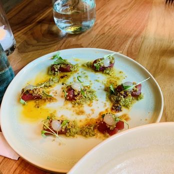 Mara - Ahi crudo - fine but nothing special and has chopped up olives and lemon gel so a bit strange - Mediterranean Near Me - Honolulu, Hawaii