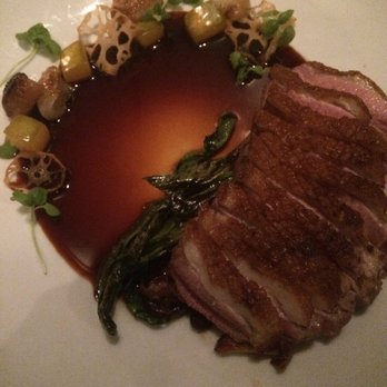 Deuxave - Roasted duck with Bok Choy, Two different types of mushrooms and very pretty garnish. - New American Near Me - Boston, Massachusetts Deuxave - Roasted duck with Bok Choy, Two different types of mushrooms and very pretty garnish. - New American Near Me - Boston, Massachusetts