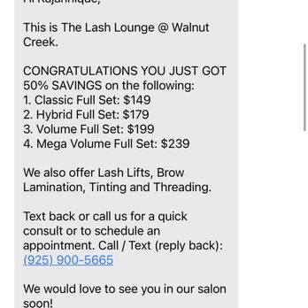 The Lash Lounge - Text conversation - Threading Services Near Me - Walnut Creek, California The Lash Lounge - Text conversation - Threading Services Near Me - Walnut Creek, California
