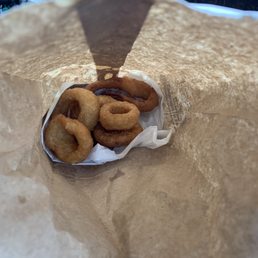 "Large portion" of onion rings $4 "Large portion" of onion rings $4