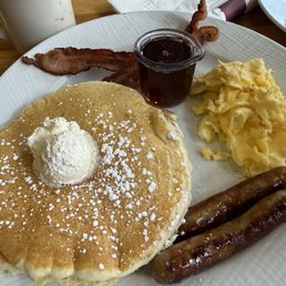 2222 Breakfast - (2 eggs, 2 pancakes, 2 sausage links, 2 bacon strips)