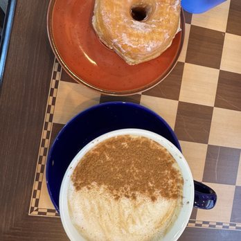 Dollop Cafe, Bar & Kitchen - Vegan glazed donut and Honey Cinnamon Latte - Coffee & Tea Near Me - Chicago, Illinois Dollop Cafe, Bar & Kitchen - Vegan glazed donut and Honey Cinnamon Latte - Coffee & Tea Near Me - Chicago, Illinois