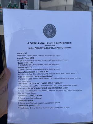 Menu photo 2 Juniors Tacos Houston, TX