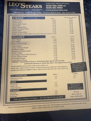 Menu photo 1 Leo's Steak Shop Folcroft, PA Menu photo 1 Leo's Steak Shop Folcroft, PA