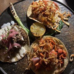 3 taco entree, pork belly, short rib & al pastor.