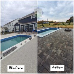 Rangel Professional Landscaping & Nursery - Paver pool deck, 900+ sqft, Wood burning fire pit; started as a DIY project, but Rangel team handled it!