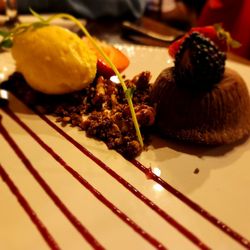PV Cuisine - Fresh baked Laca Cake with ice cream and nuts.