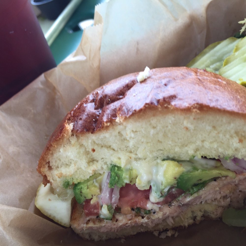 Avocado and salmon sandwich.