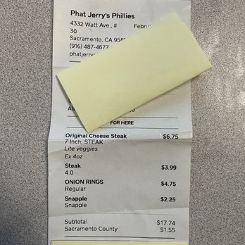 Phat Jerry's Phillies - Overcharged receipt - Sandwiches Near Me - Sacramento, California Phat Jerry's Phillies - Overcharged receipt - Sandwiches Near Me - Sacramento, California