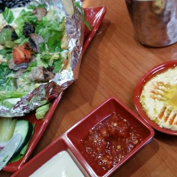 Mazaya Cafe - Lamb wrap with side of hummus - Mediterranean Near Me - Albuquerque, New Mexico