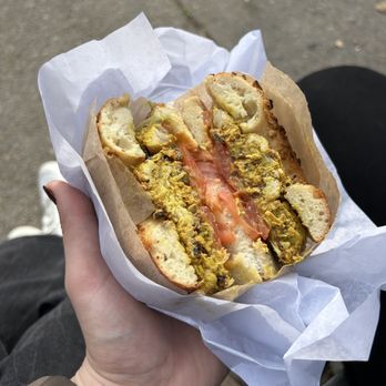 BO's Bagels - Curry Chicken Salad On Garlic and Onion Bagel - Bagels Near Me - New York, New York