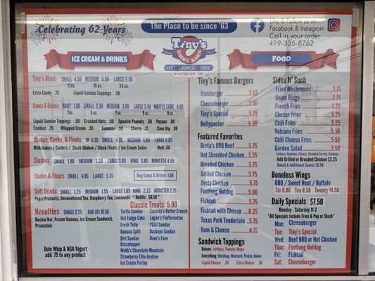 Menu photo 1 Tiny's Dairy Barn Wauseon, OH