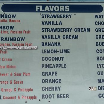 Waiola Shave Ice - List of flavors - Ice Cream & Frozen Yogurt Near Me - Honolulu, Hawaii