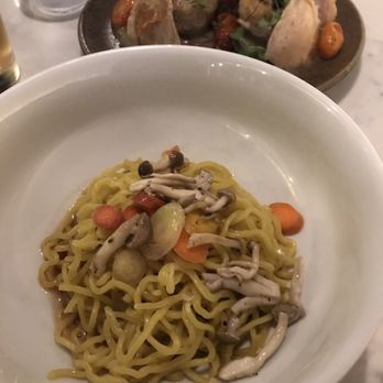 Bone Kettle - Noodles before broth was added and the bland chicken entree in the back - Breakfast & Brunch Near Me - Pasadena, California