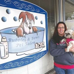 Bubbles & Bows Pet Salon - Owner Celia and her Lhasa Apso Ching