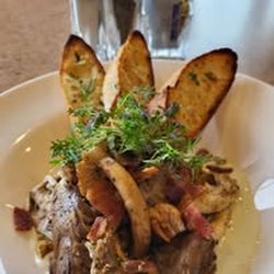 Local forest mushrooms, bacon lardons, gorgonzola cream, garlic crostini