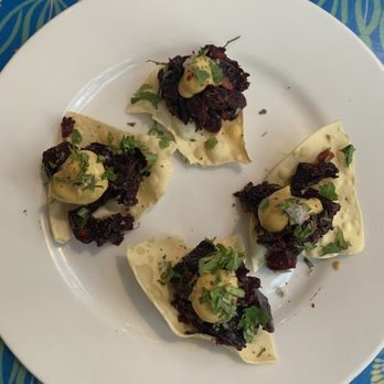 Lenoir - Beet Tartare on a Papadum Chip - New American Near Me - Austin, Texas Lenoir - Beet Tartare on a Papadum Chip - New American Near Me - Austin, Texas