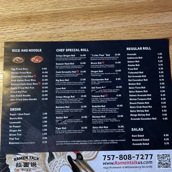 Ramen Time - Menu back - Ramen Near Me - Williamsburg, Virginia