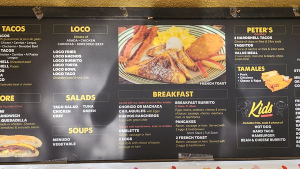 Menu photo 6 Peter's El Loco West Covina, CA