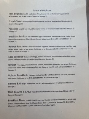Menu photo 2 Taos Cafe Upfront Taos, NM Menu photo 2 Taos Cafe Upfront Taos, NM