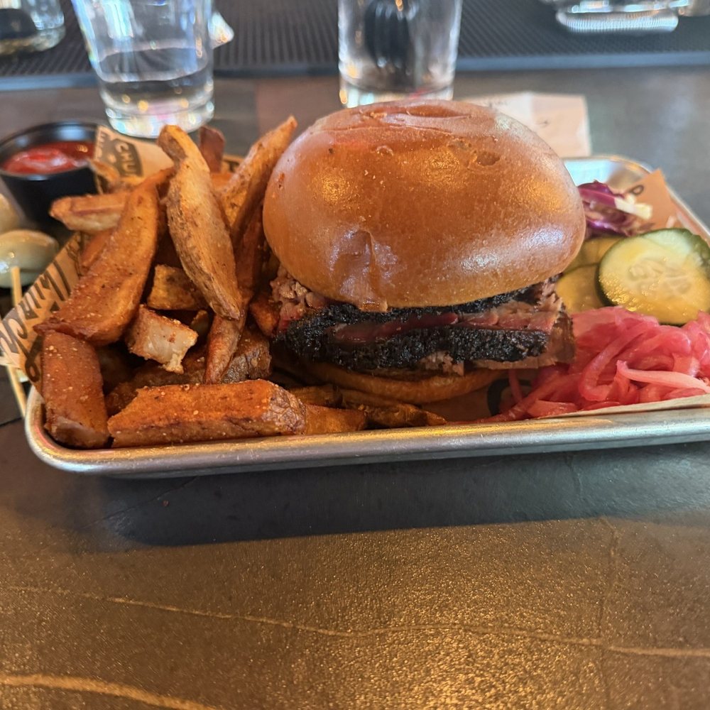 Churchrow Tejas Bbq - Brisket sandwich with fries - Barbeque Near Me - Austin, Texas Churchrow Tejas Bbq - Brisket sandwich with fries - Barbeque Near Me - Austin, Texas