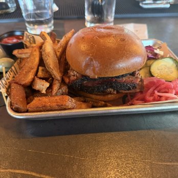 Churchrow Tejas Bbq - Brisket sandwich with fries - Barbeque Near Me - Austin, Texas