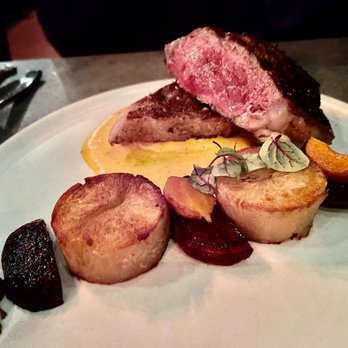 2120 - NY Steak - 10 oz strip, potatoes fondant, charred beet, thumbelina carrot, chili bernaise - New American Near Me - Seattle, Washington