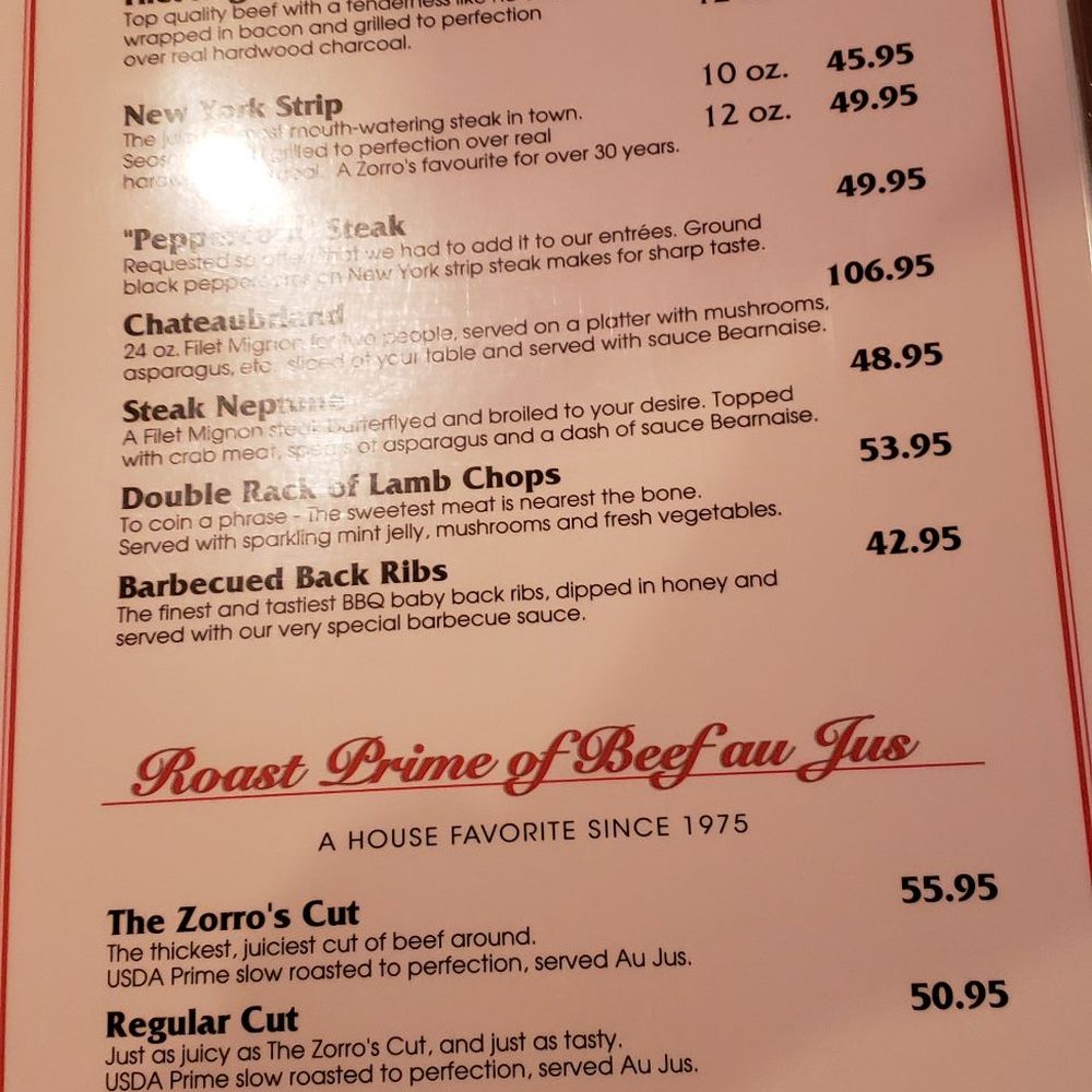 Zorro's Steakhouse - Menu - Seafood Near Me - Mississauga, Ontario Zorro's Steakhouse - Menu - Seafood Near Me - Mississauga, Ontario