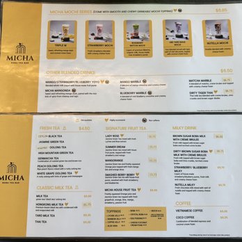 Micha Boba Tea Bar - Drinks menu - Juice Bars & Smoothies Near Me - Stanton, California Micha Boba Tea Bar - Drinks menu - Juice Bars & Smoothies Near Me - Stanton, California