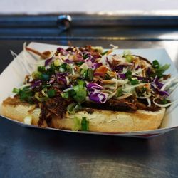 Naynay's Filipino Flavors - Pulled pork hoagie - Our mistizo bbq in a pulled pork sandwich topped with our aioli sauce.