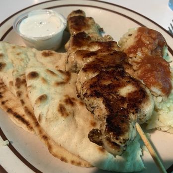 Alexi's Greek Cafe - Chicken kebab with rice and pita and Greek sauce - Greek Near Me - San Diego, California