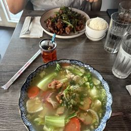 BBQ Pork Wonton Noodle Soup and Crispy Garlic Beef