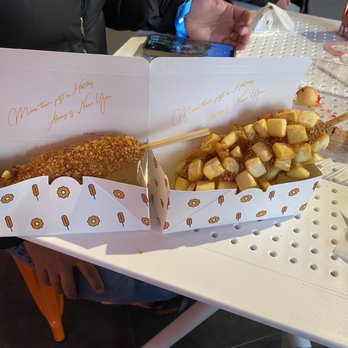 Menya - 1/2 cheese & hotdog plain and 1/2 cheese & hotdog with potatoes. - Japanese Near Me - Aurora, Colorado Menya - 1/2 cheese & hotdog plain and 1/2 cheese & hotdog with potatoes. - Japanese Near Me - Aurora, Colorado