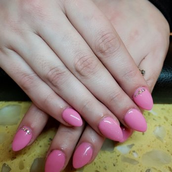 File U Fancy Nails - Glitter shellac on the ring finger and 5 jewels on each index. ($62) - Nail Salons Near Me - Gresham, Oregon