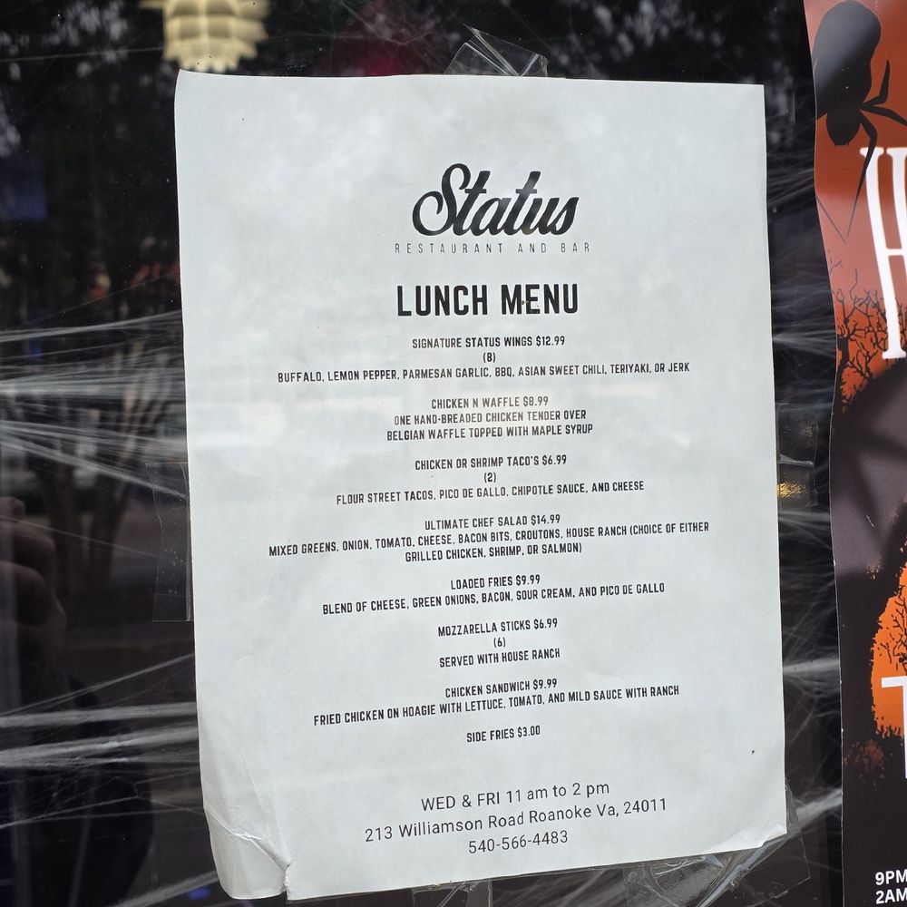 Status Restaurant & Lounge - The Lunch Menu - Lounges Near Me - Roanoke, Virginia Status Restaurant & Lounge - The Lunch Menu - Lounges Near Me - Roanoke, Virginia